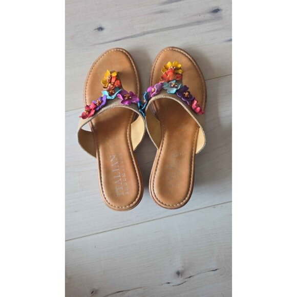 Italian Leather Sandals Floral sz 7 - Picture 7 of 8